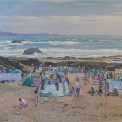 Sunseekers-and-surfers-Fistral-Beach