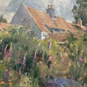 Cottage garden with foxgloves, Misson (SOLD)